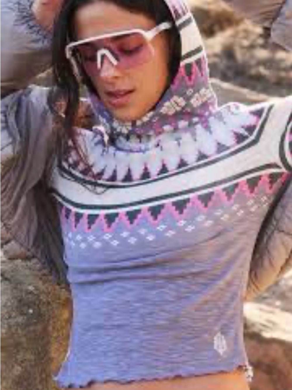 Free People Hooded Fair Isle Turtleneck Sweater - Lavender & Pink